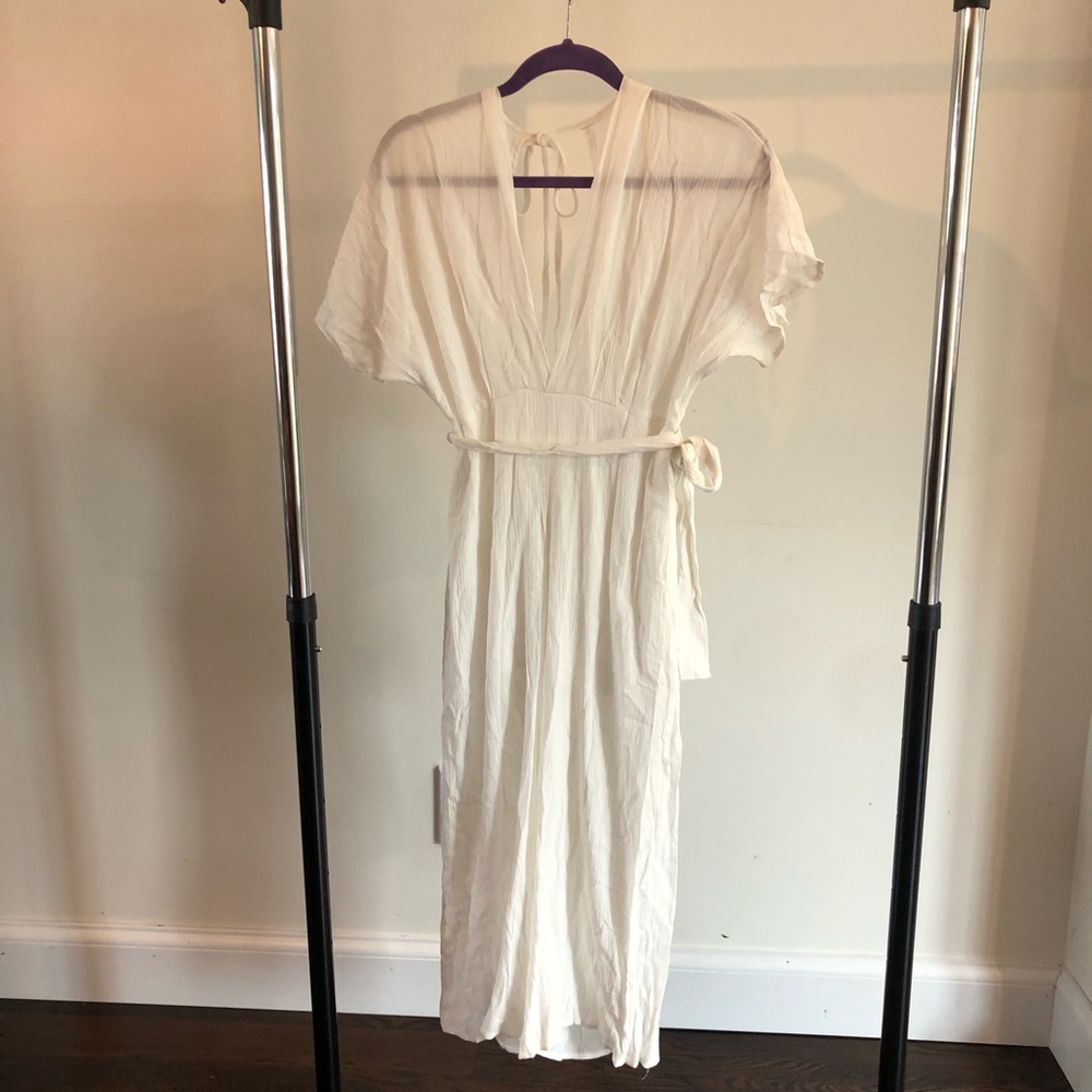 Vintage V Neck Low Back White Cropped Jumpsuit Size Small